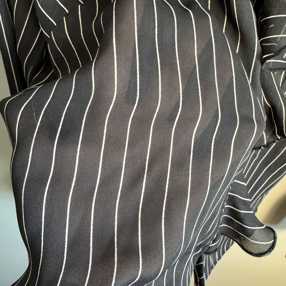 Fred David Women's Vintage Pinstripe‎ Sheer Satin Button Up Blouse Black Medium - Picture 8 of 14
